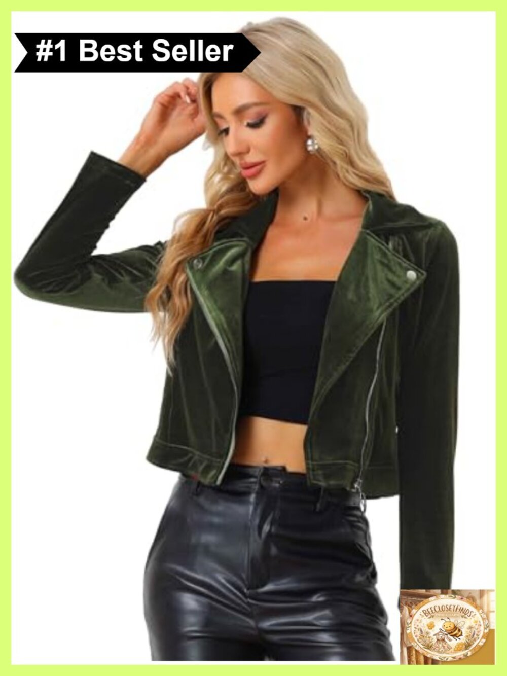 Velvet Moto Jacket Cropped Zip Notched Lapel Long Sleeve Winter Coat